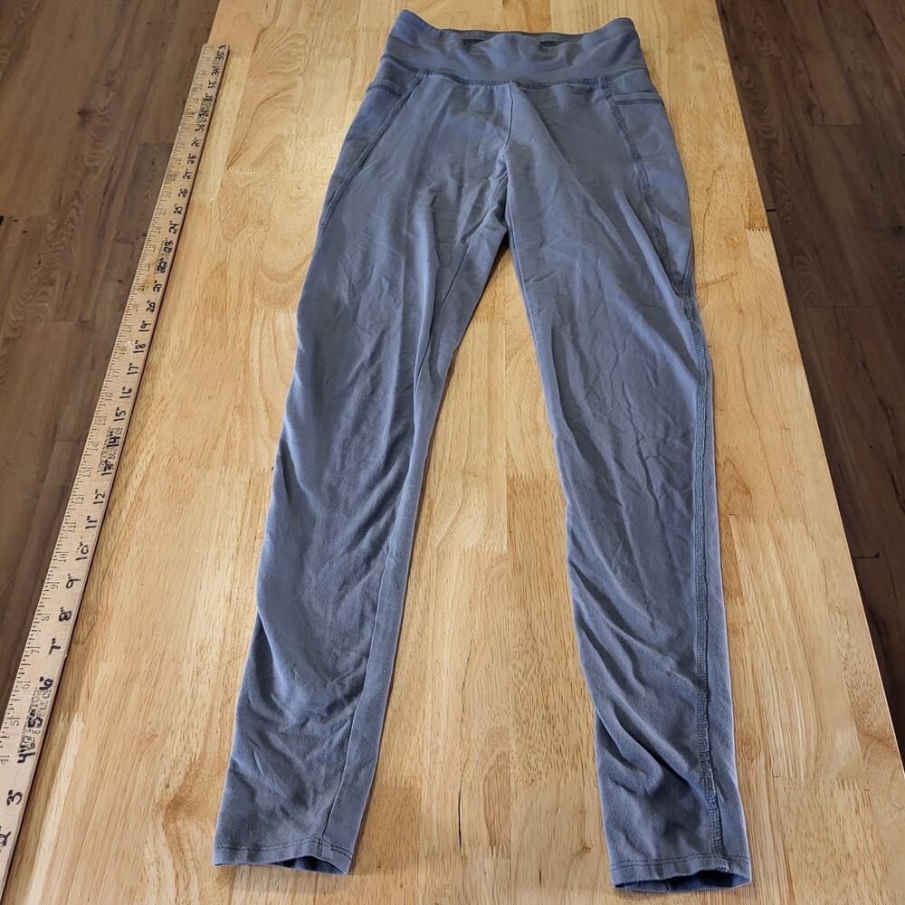 Eileen Fisher XXS Gray Leggings Wide Waistband Pockets 22" Waist before stretch